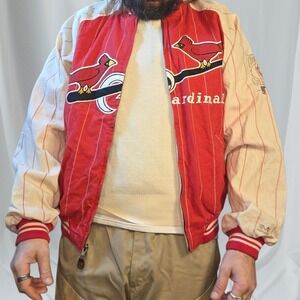 VTG 1995 Mirage Men XL St Louis Cardinals Coopertown Jacket Red Cream Zip MLB
